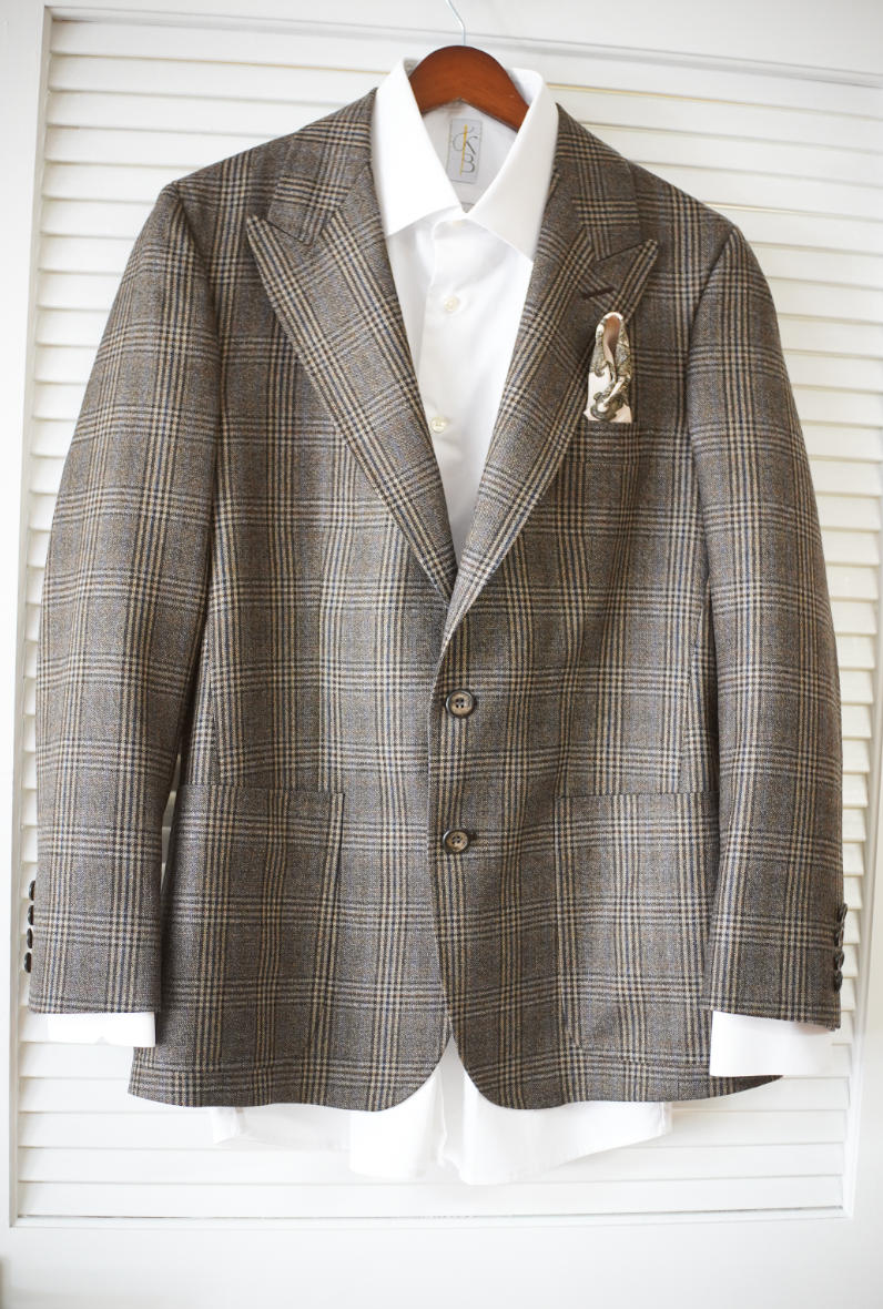 Brown & Blue Plaid Peak Lapel Sport Coat