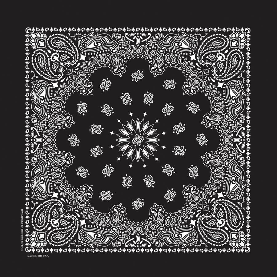 Bandanna - 22" MADE IN USA - Black Paisley