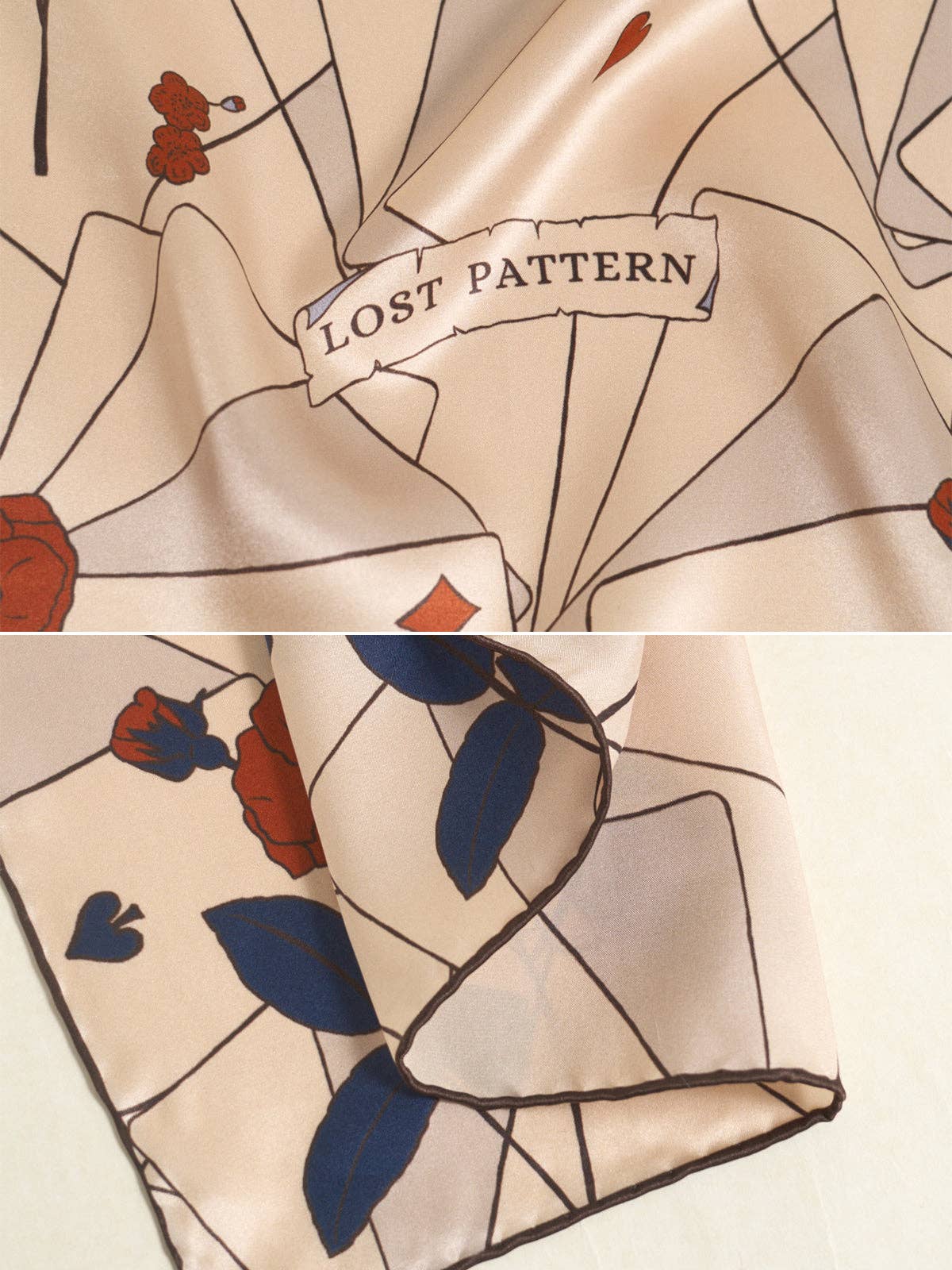 "Camellia"Silk Pocket Square - Khaki