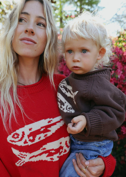 BROWN TODDLER & KIDS COTTON FISH SWEATER