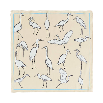 "Little Egret" Silk Pocket Square - Beige