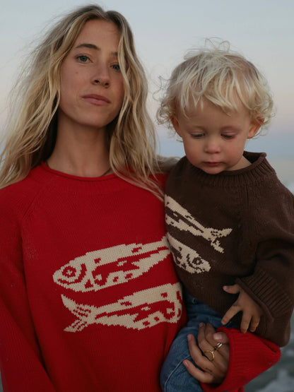BROWN TODDLER & KIDS COTTON FISH SWEATER