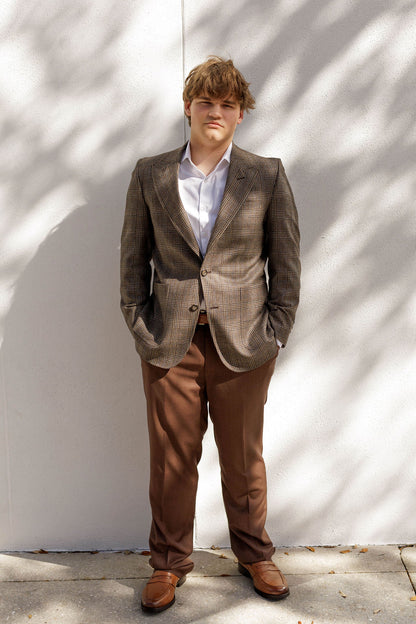 Brown & Blue Plaid Peak Lapel Sport Coat