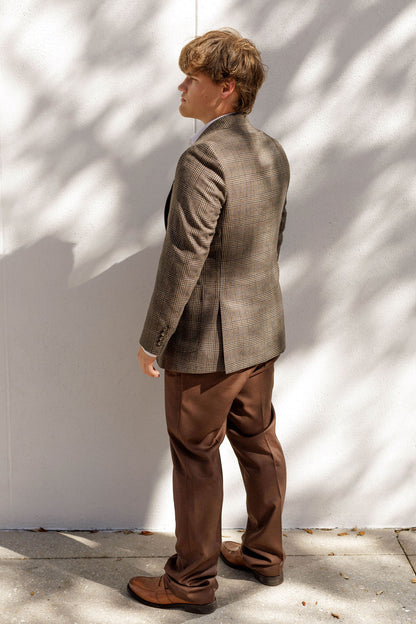 Brown & Blue Plaid Peak Lapel Sport Coat
