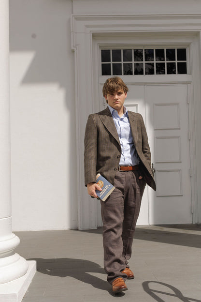Brown & Blue Plaid Peak Lapel Sport Coat