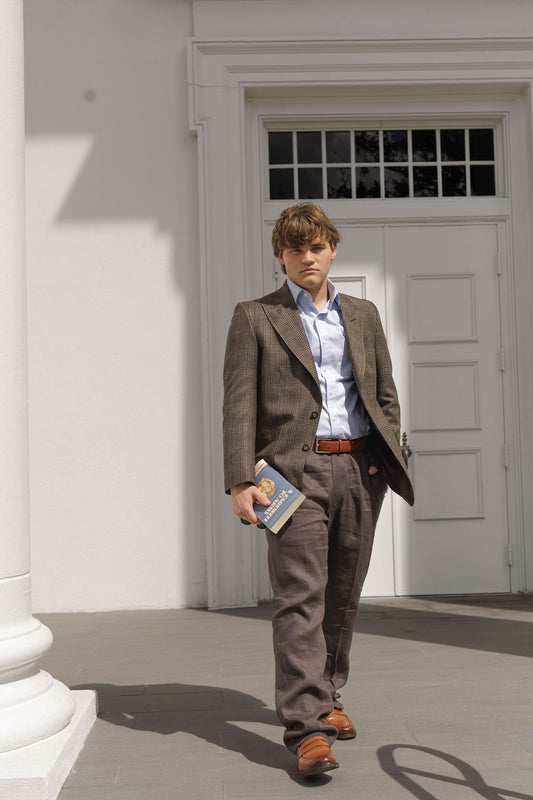 Brown & Blue Plaid Peak Lapel Sport Coat