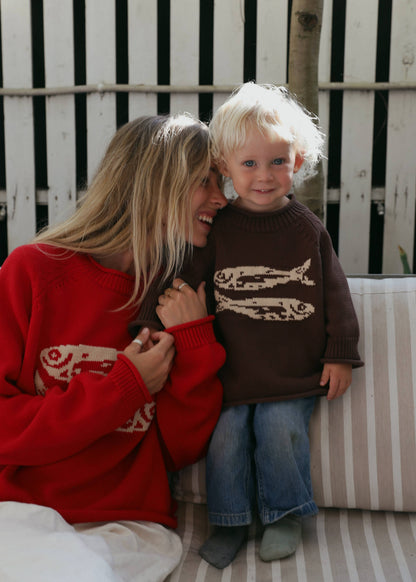 BROWN TODDLER & KIDS COTTON FISH SWEATER